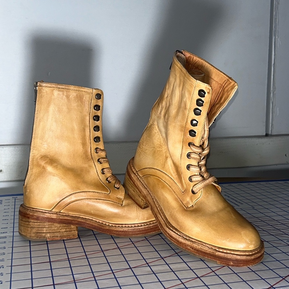 Free People SANTA FE Lace Front/Zip Back Boots in Light Honey Leather, size 7